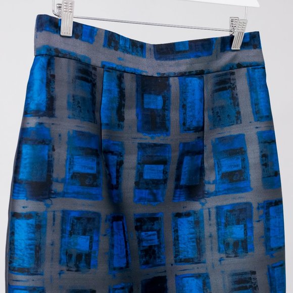 Milly Blue Brushstroke Rectangle-Print Pencil Skirt - Picture 4 of 11